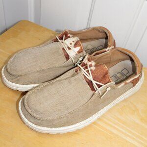 HEYDUDE Wendy Cowpieced Slip On Shoes Women's Size 10 Brown Cow Accents